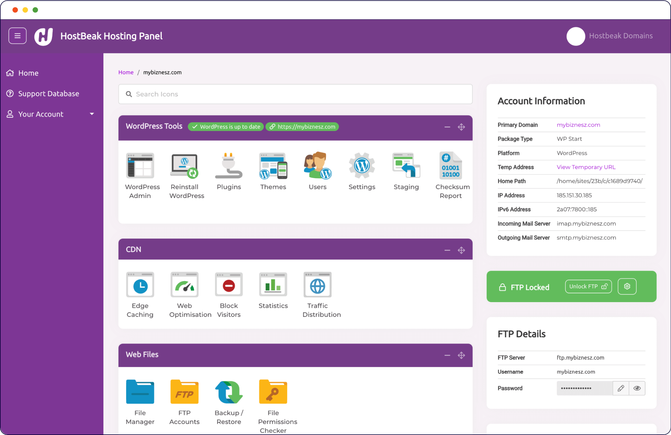 Hostbeak FREE hosting panel demo for websites and WordPress