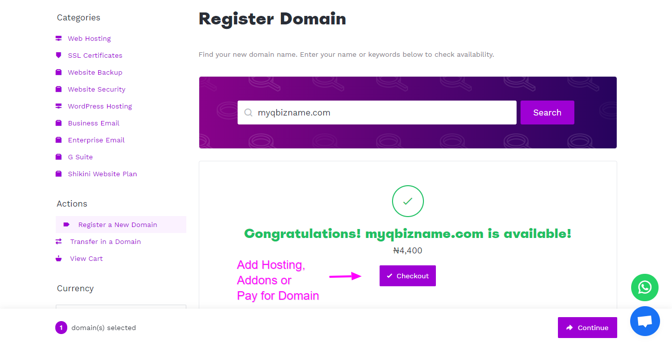 Add domain name to cart